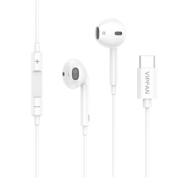 Vipfan M14 wired in-ear headphones, USB-C, 1.1m (white) 